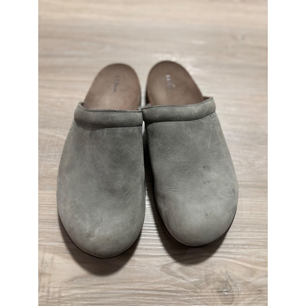 LL Bean Womens Grey Nubuck Leather Clogs Mules Slip On Shoes 10 M 515712